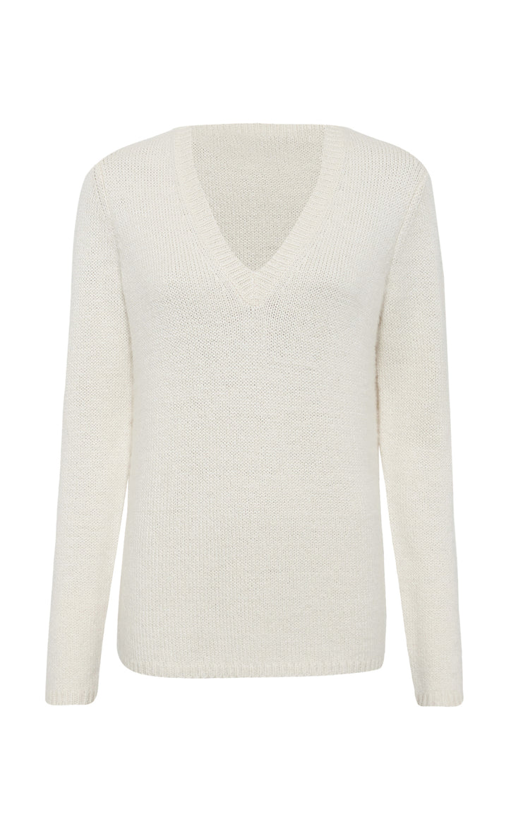 Isiah Knit Sweater in Ivory Cashmere