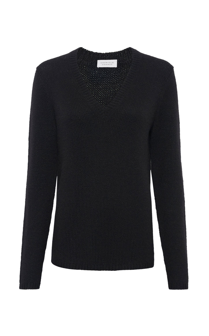 Vesper Knit V-Neck Sweater in Black Cashmere