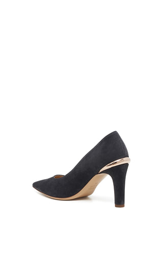 Charcoal Suede Edwina Stiletto Pumps with Gold Heel Detail - Back Profile | Gabriela Hearst