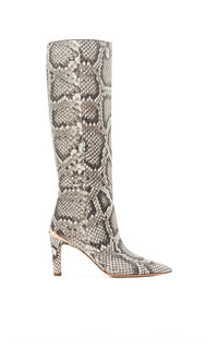 Aura High Heel Stiletto Tall Boot in Black & White Inversa™ Snakeskin