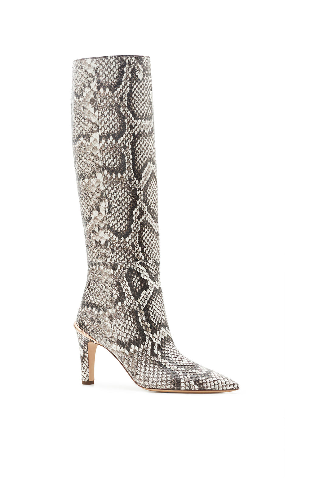 Aura High Heel Stiletto Tall Boot in Black & White Inversa™ Snakeskin