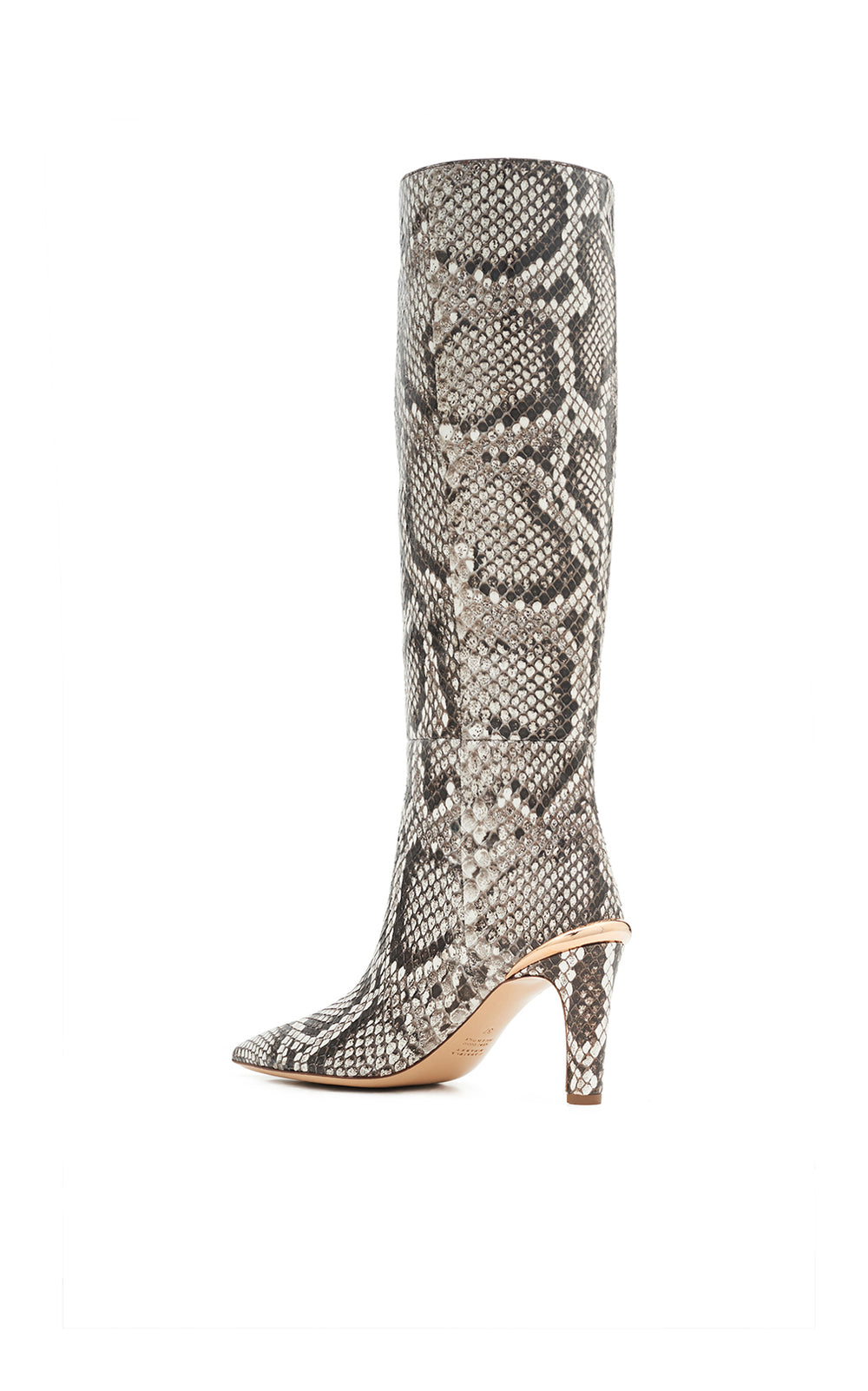Aura High Heel Stiletto Tall Boot in Black & White Inversa™ Snakeskin