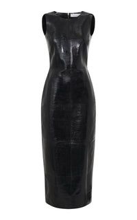 Cinta Dress in Black Textured Leather