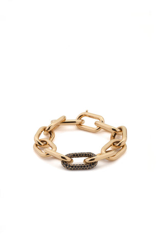 18K Yellow Gold Pave Link Bracelet with Black Diamonds - Front View | Gabriela Hearst