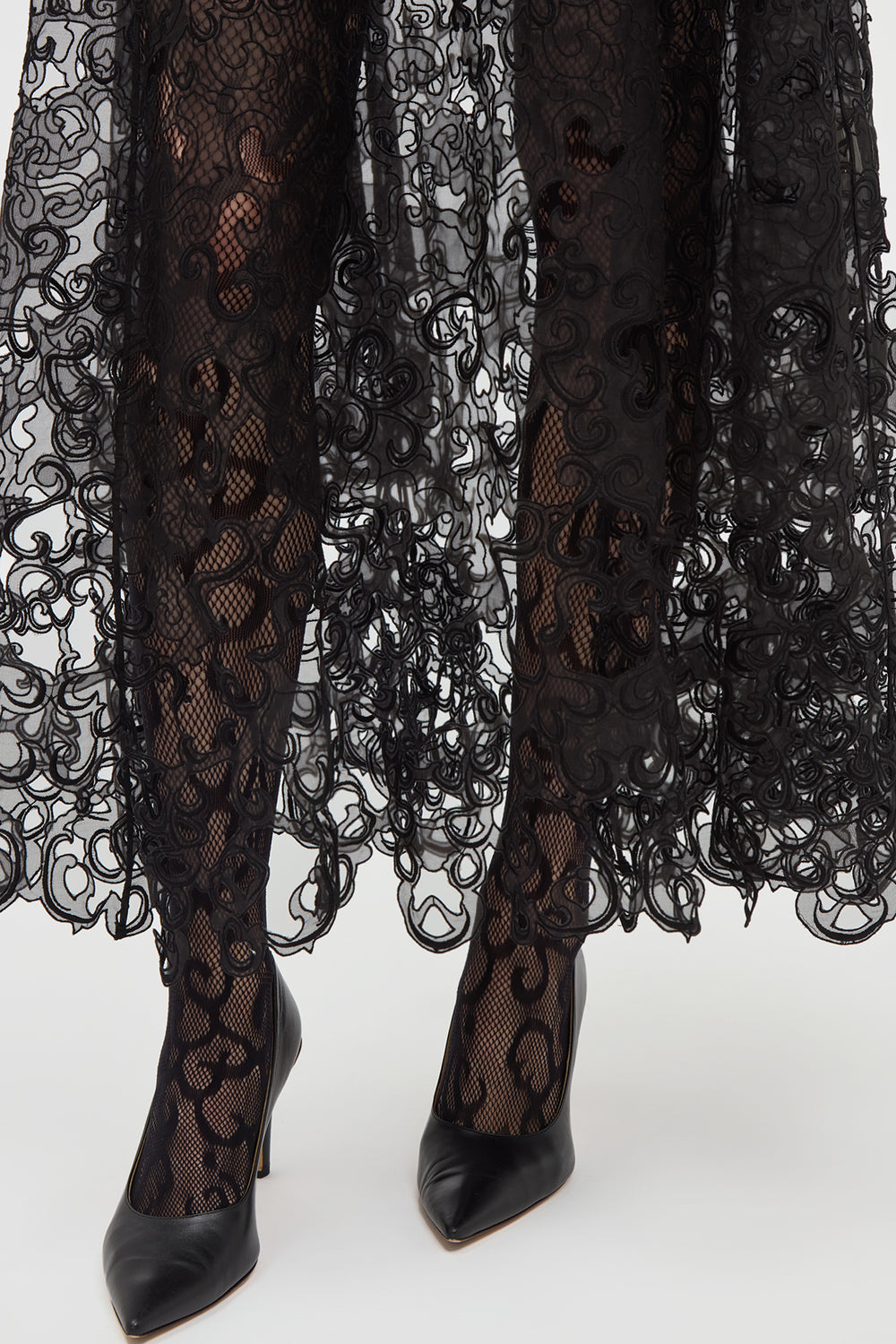 Luma Slip Midi Dress in Black Silk Organza Lace