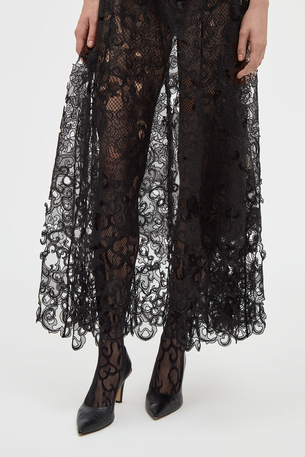 Luma Slip Midi Dress in Black Silk Organza Lace