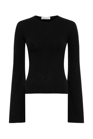 Black Mulberry Silk Knit Top with Bell Sleeves - Product Shot | Gabriela Hearst
