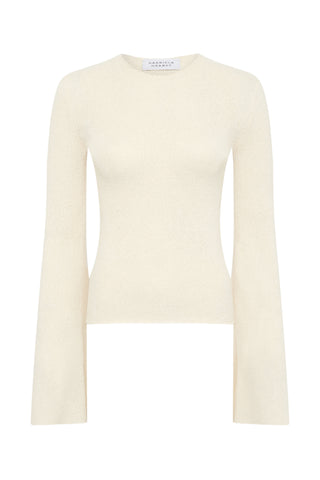 Off White Silk Knit Top with Bell Sleeves - Flat Lay | Gabriela Hearst