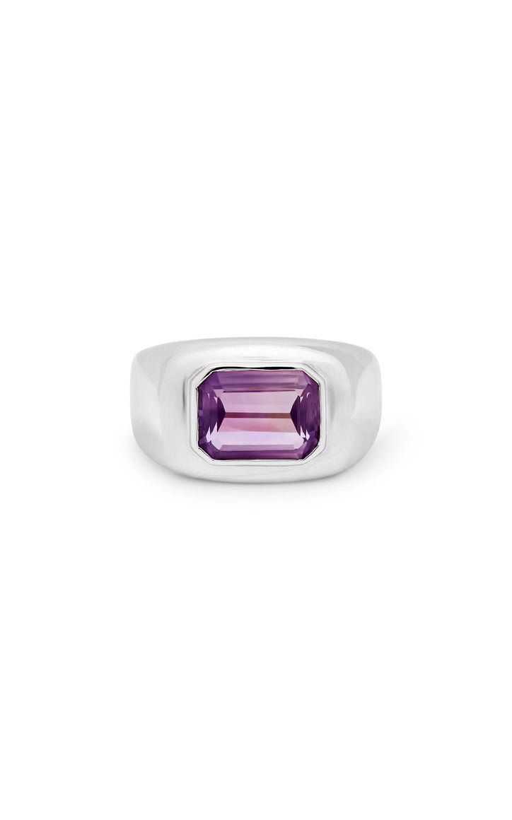 Large Ring in 18K White Gold & Amethyst Stone