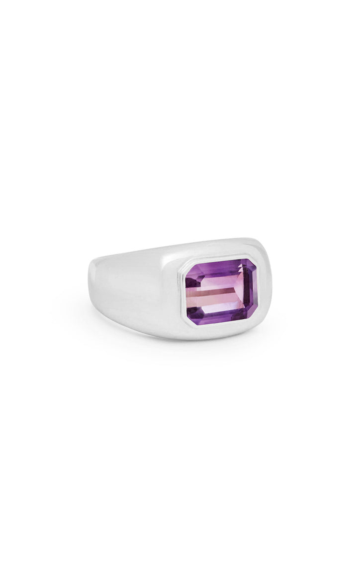 Large Ring in 18K White Gold & Amethyst Stone