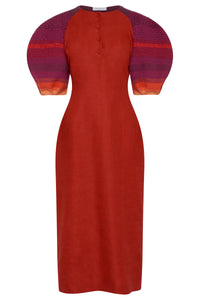 Nomo Dress In Antelope Orange Heavy Linen Twill