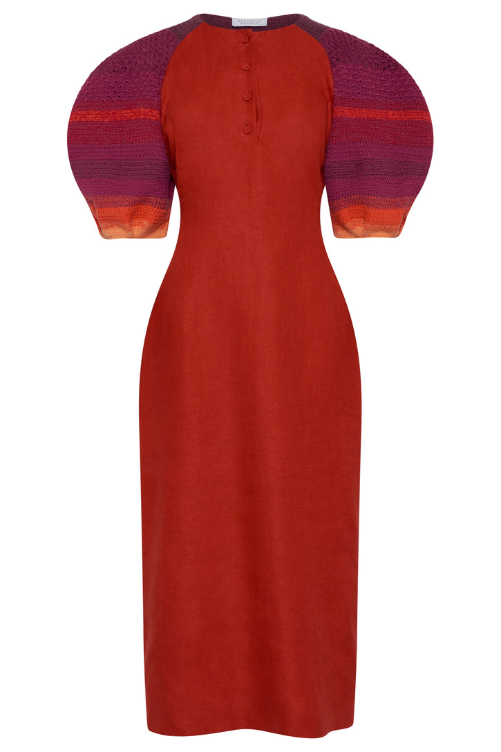 Nomo Dress In Antelope Orange Heavy Linen Twill
