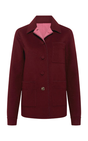 Ulu Reversible Chore Jacket in Bordeaux & Fuchsia Double-Face Recycled Cashmere