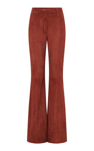 Burnt Sienna Suede Rhein Flare Pants - Front View | Gabriela Hearst