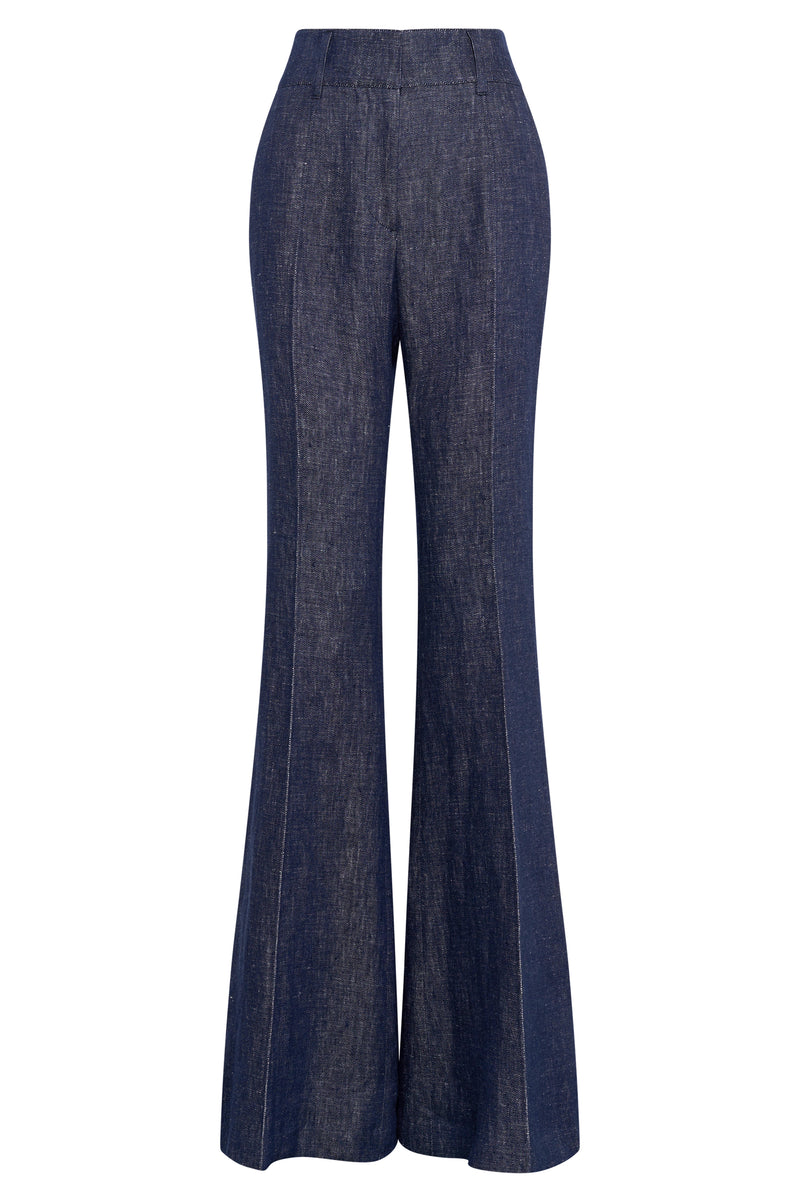 Stone Washed Linen Denim Rhein Flare Pants - Front View | Gabriela Hearst