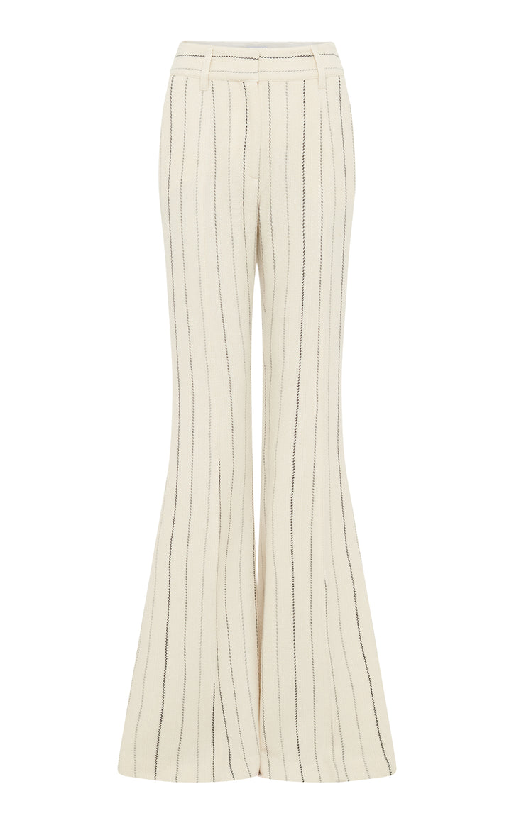 Rhein Flare Pant in Ivory Multi Pinstripe Wool Cashmere
