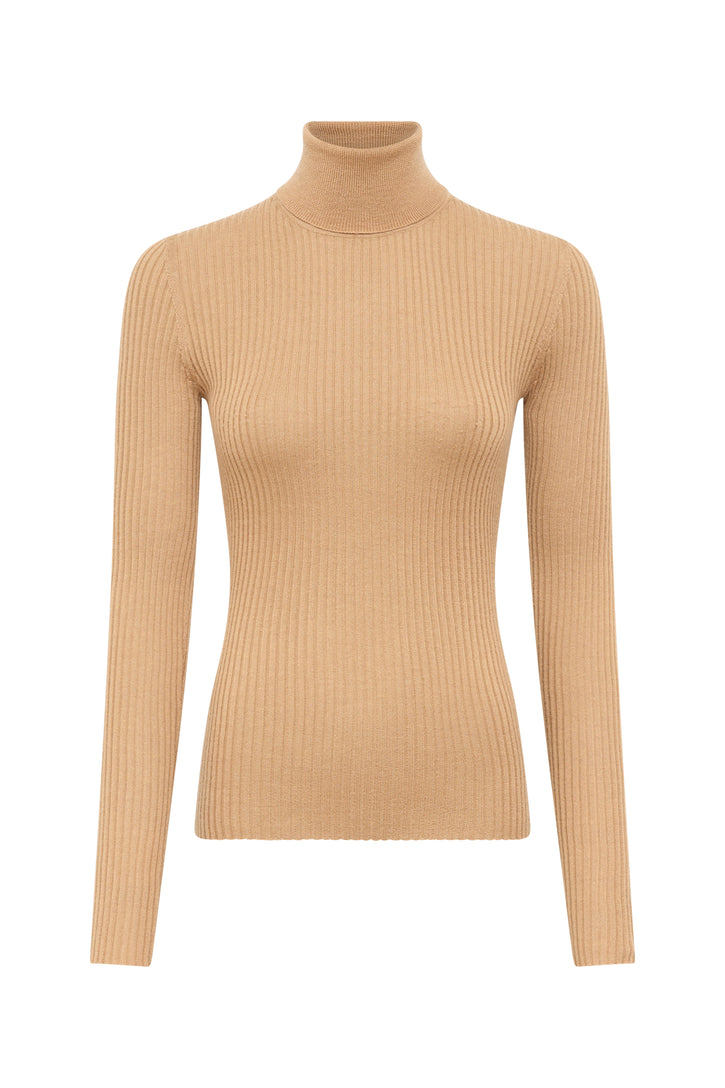 Peppe Knit Turtleneck in Camel Cashmere Silk