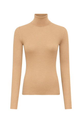 Peppe Knit Turtleneck in Camel Cashmere Silk
