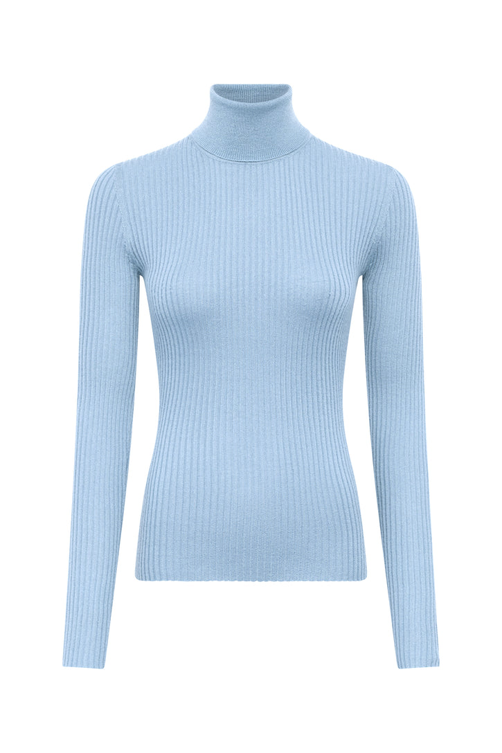 Peppe Knit Turtleneck in Light Blue Cashmere Silk