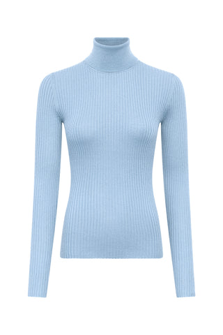 Peppe Knit Turtleneck in Light Blue Cashmere Silk