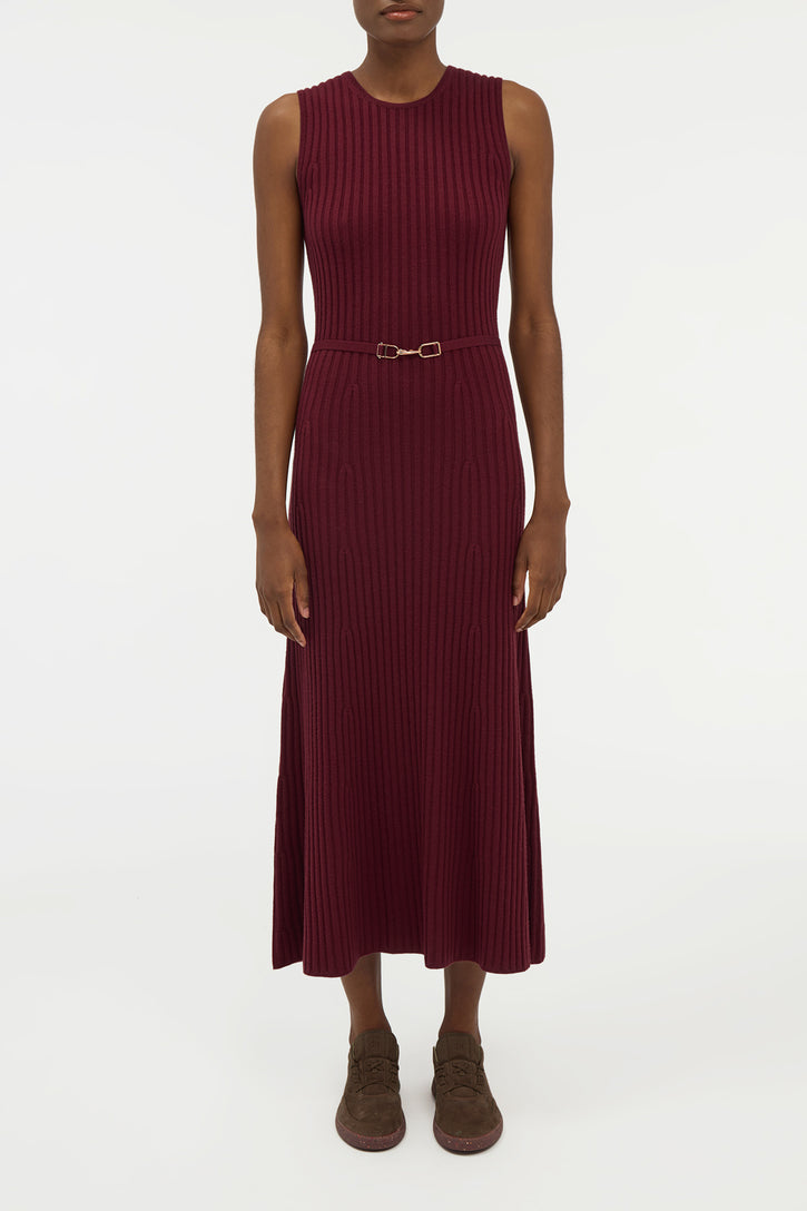 Meier Knit Midi Dress in Bordeaux Merino Wool Cashmere
