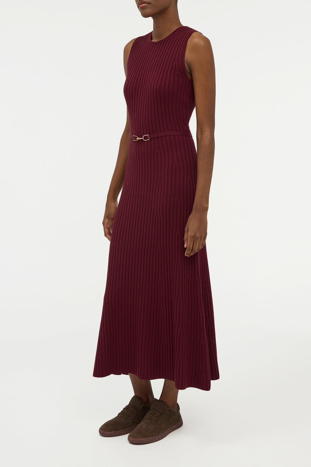 Meier Knit Midi Dress in Bordeaux Merino Wool Cashmere