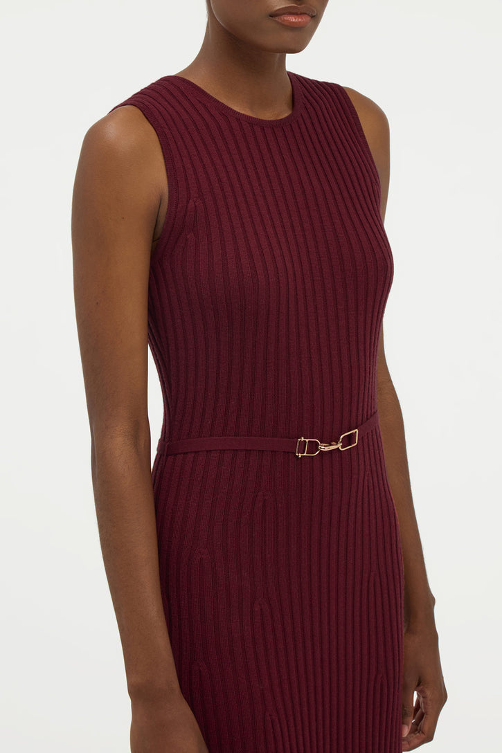 Meier Knit Midi Dress in Bordeaux Merino Wool Cashmere