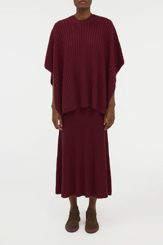 Baron Knit Cropped Poncho in Bordeaux Merino Wool Cashmere