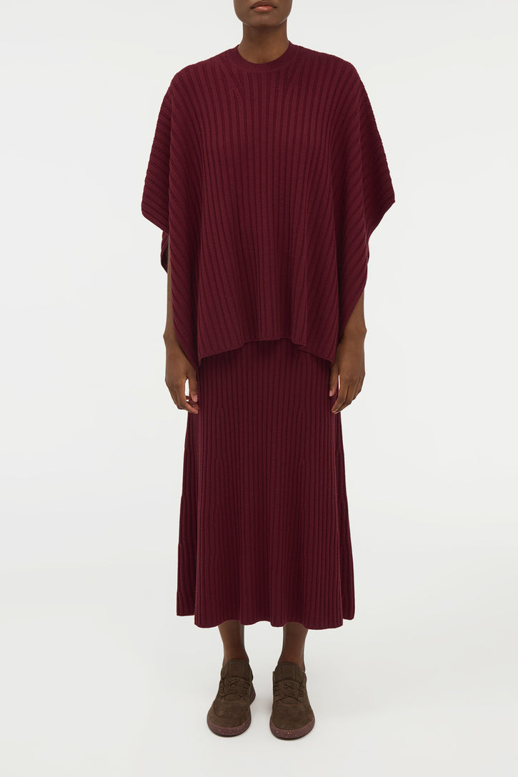 Baron Knit Cropped Poncho in Bordeaux Merino Wool Cashmere