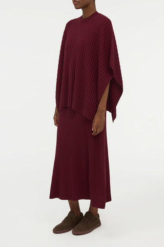 Baron Knit Cropped Poncho in Bordeaux Merino Wool Cashmere