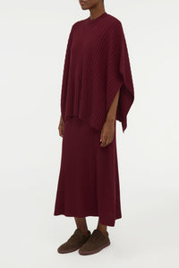 Baron Knit Cropped Poncho in Bordeaux Merino Wool Cashmere