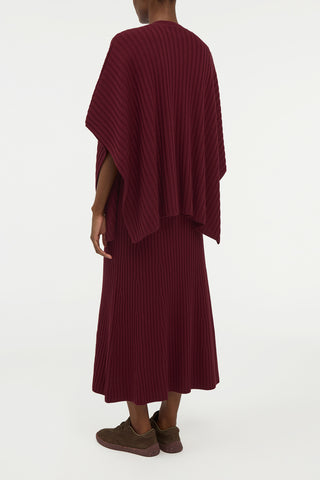 Baron Knit Cropped Poncho in Bordeaux Merino Wool Cashmere