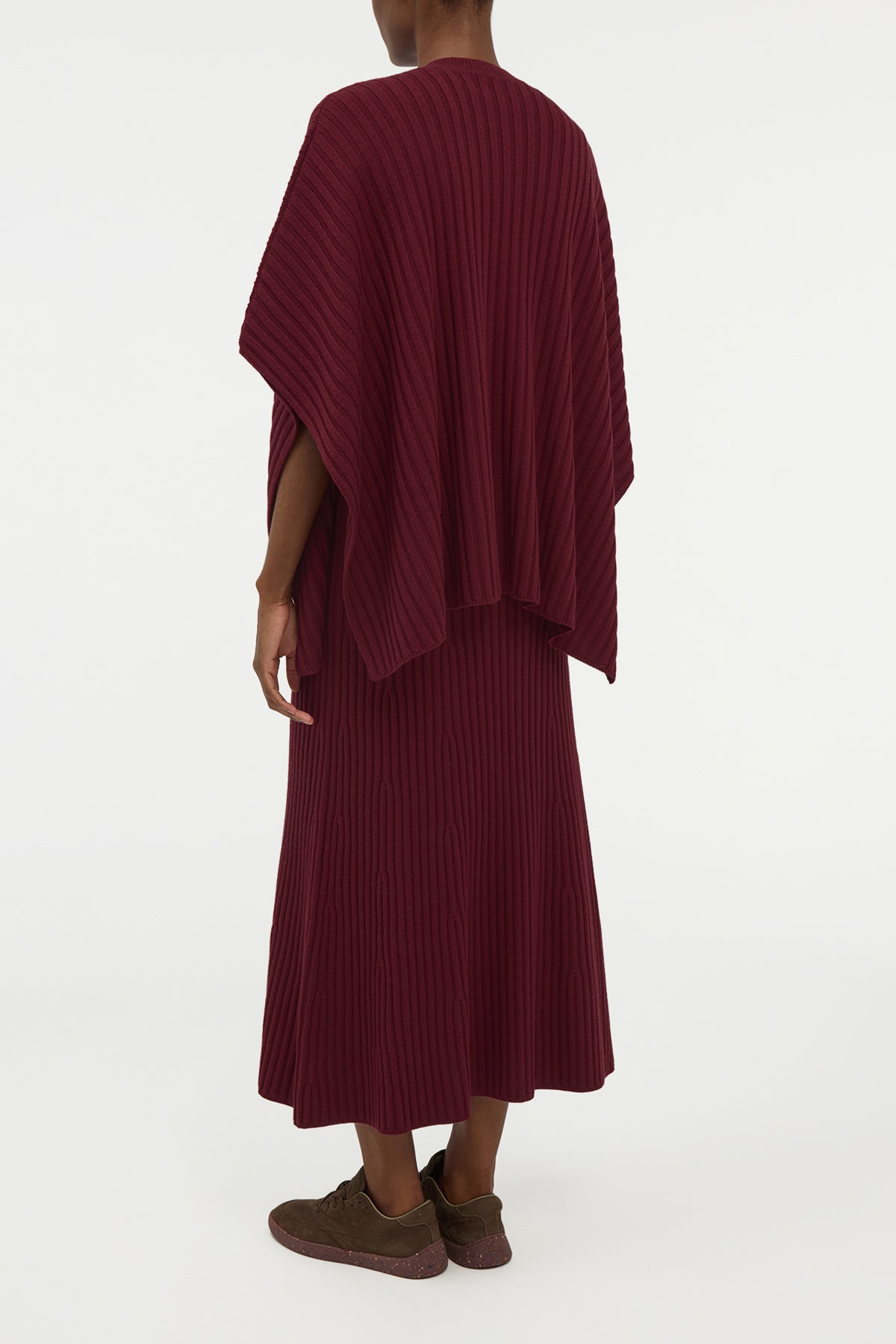 Baron Knit Cropped Poncho in Bordeaux Merino Wool Cashmere