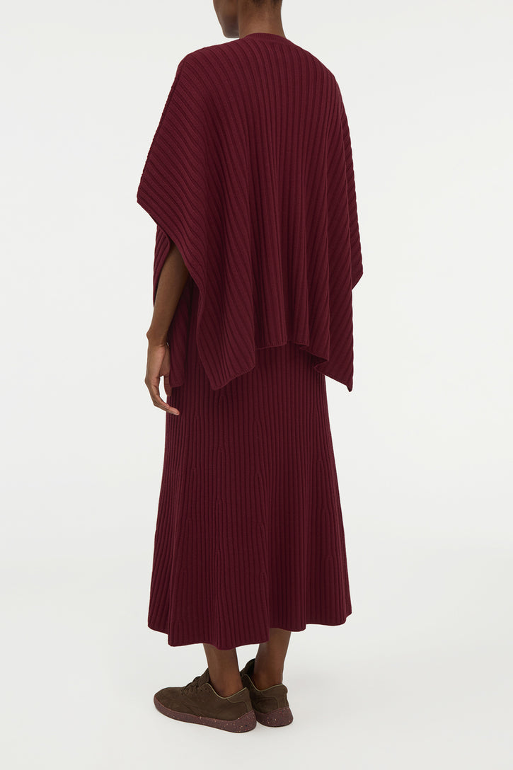 Baron Knit Cropped Poncho in Bordeaux Merino Wool Cashmere
