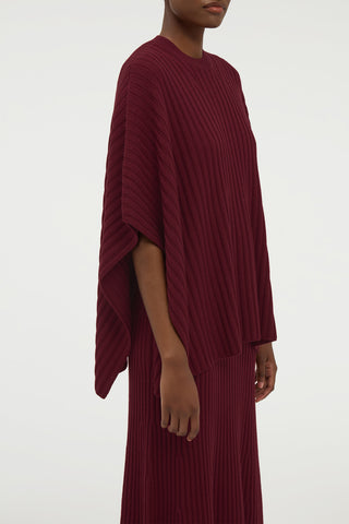 Baron Knit Cropped Poncho in Bordeaux Merino Wool Cashmere
