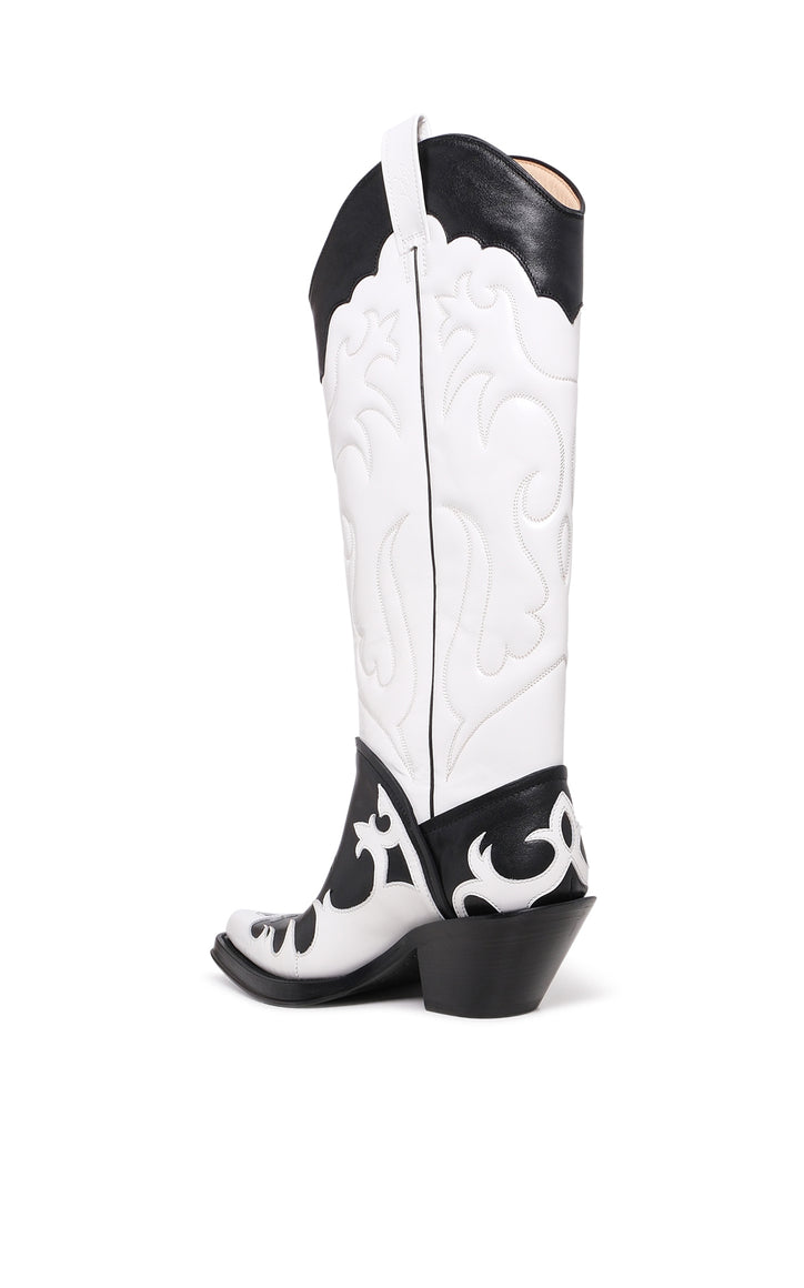 Capitana Cowboy Boot in White & Black Pearlized Leather