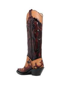 Capitana Cowboy Boot in Light Brown & Red Pearlized Leather