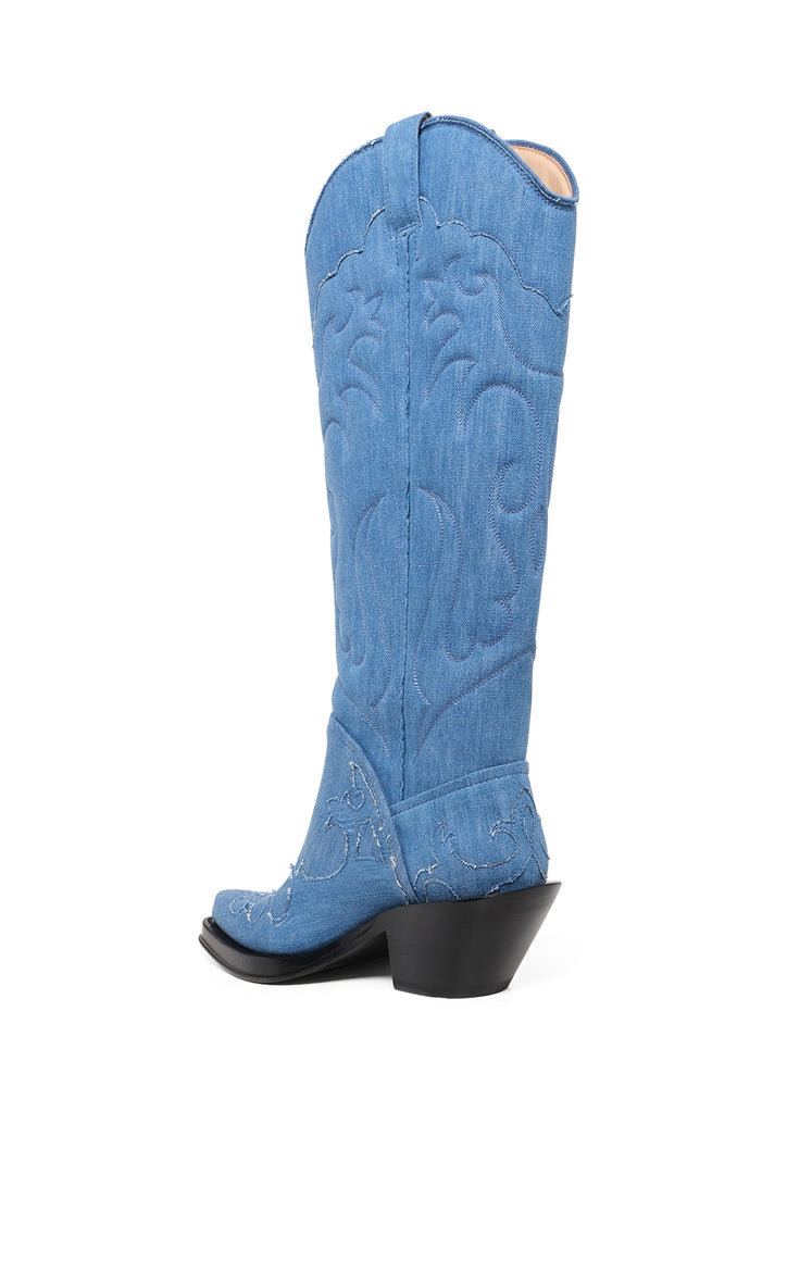 Capitana Cowboy Boot in Light Blue Recycled Cotton Linen