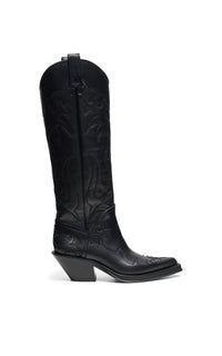 Capitana Flame Cowboy Boot in Black Leather