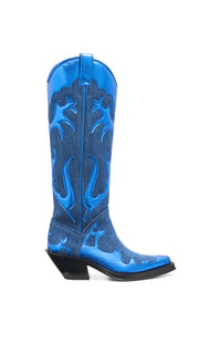 Capitana Flame Cowboy Boot in Colbalt Leather