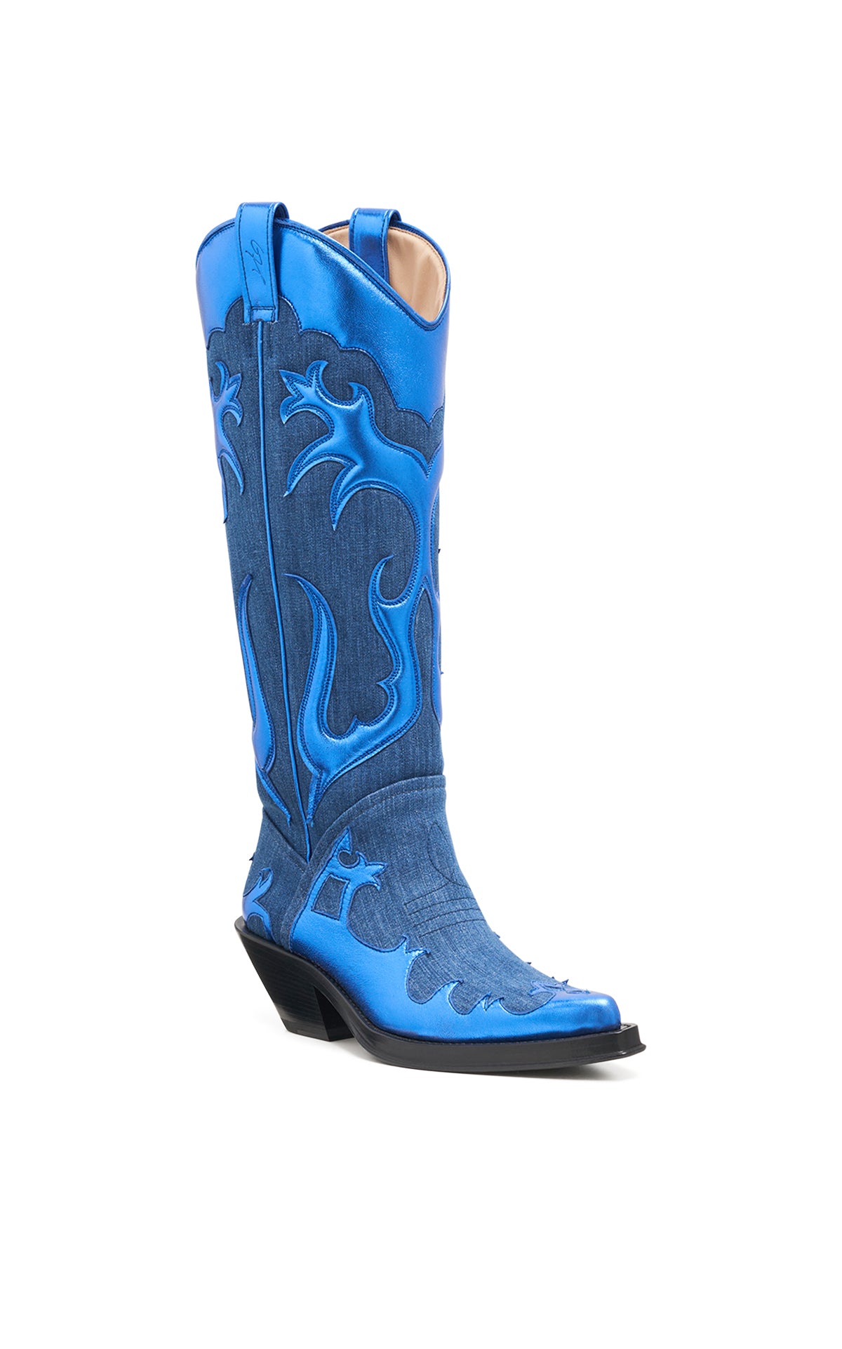 Capitana Flame Cowboy Boot in Colbalt Leather