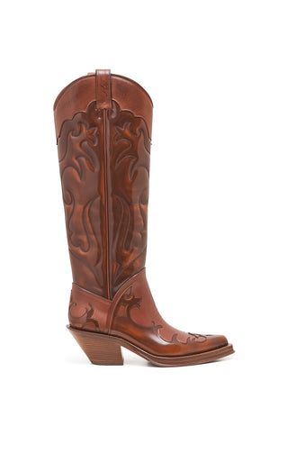 Cognac Leather Capitana Cowboy Boots - Front View | Gabriela Hearst
