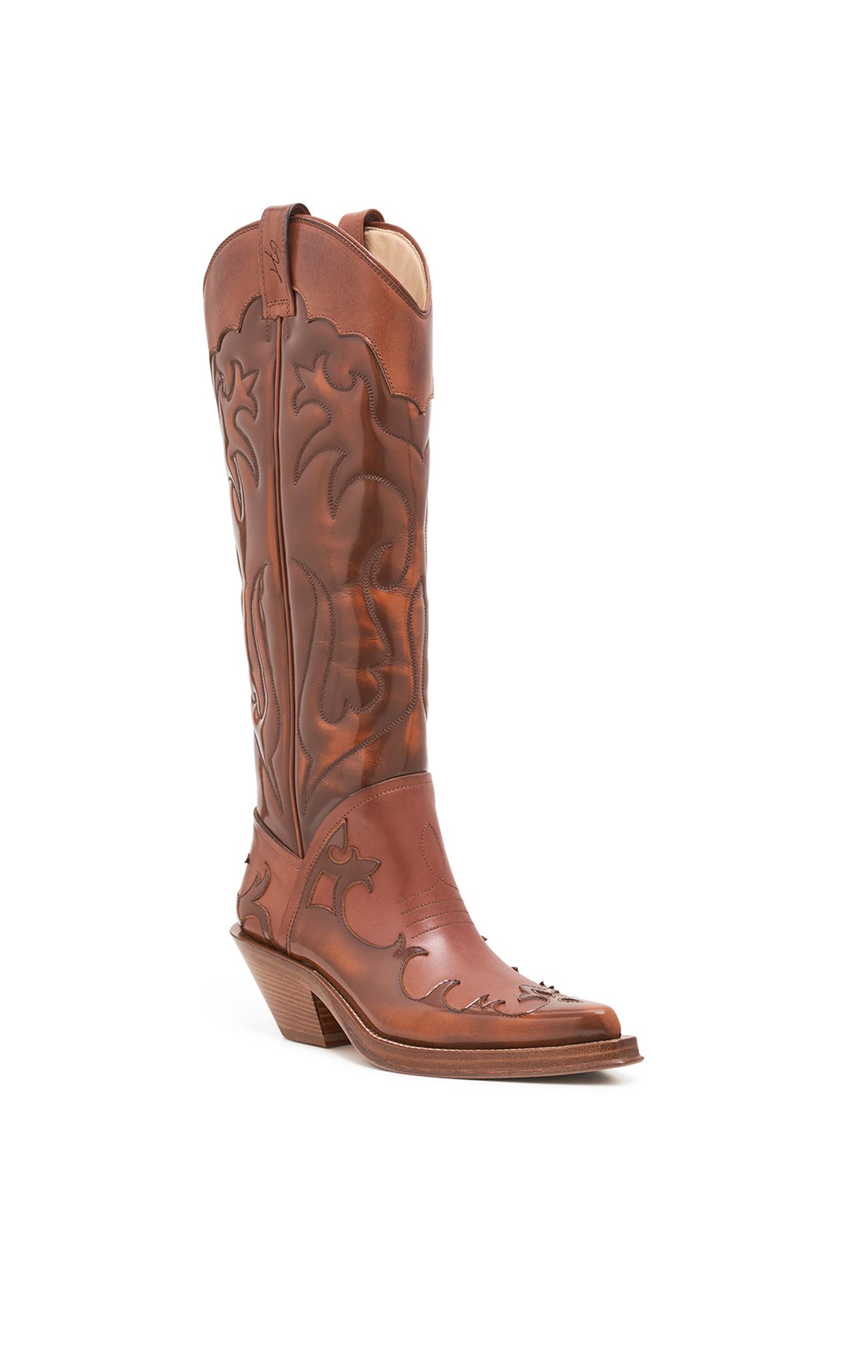 Capitana Flame Cowboy Boot in Cognac Multi Leather