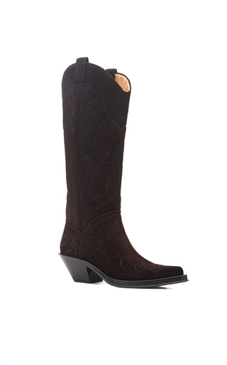 Dark Chocolate Suede Capitana Cowboy Boot - Three Quarter View | Gabriela Hearst