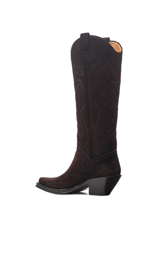 Dark Chocolate Suede Capitana Cowboy Boot - Side Profile | Gabriela Hearst