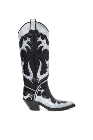 Hand Painted Capitana Cowboy Boot in Black & Grey Leather