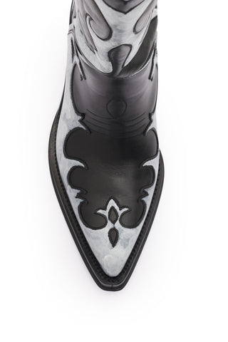 Hand Painted Capitana Cowboy Boot in Black & Grey Leather