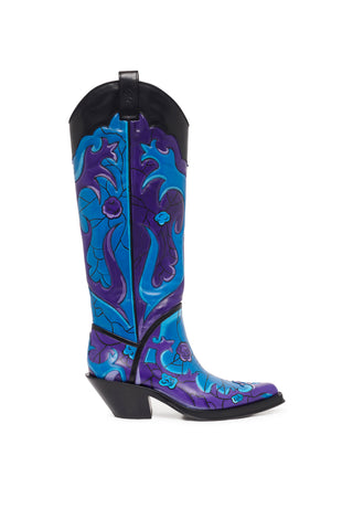 Hand Painted Capitana Boot in Purple & Blue Leather