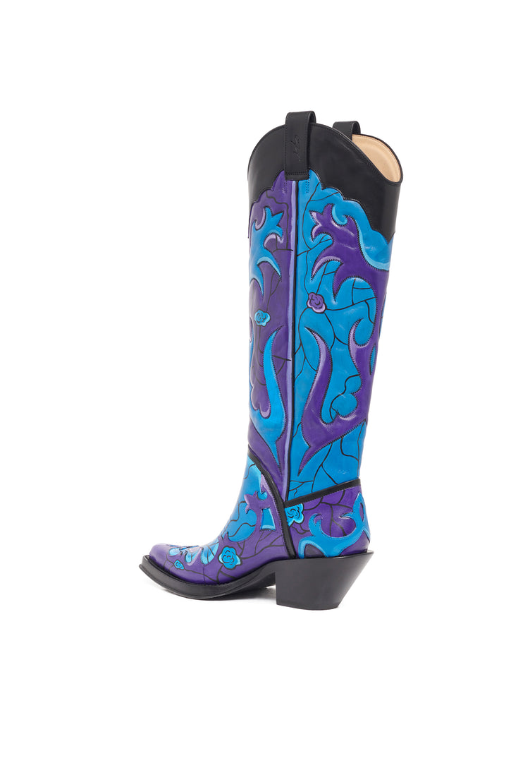 Hand Painted Capitana Boot in Purple & Blue Leather