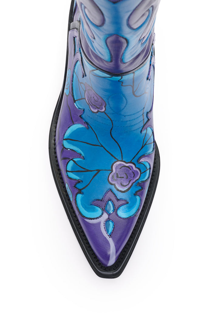Hand Painted Capitana Boot in Purple & Blue Leather